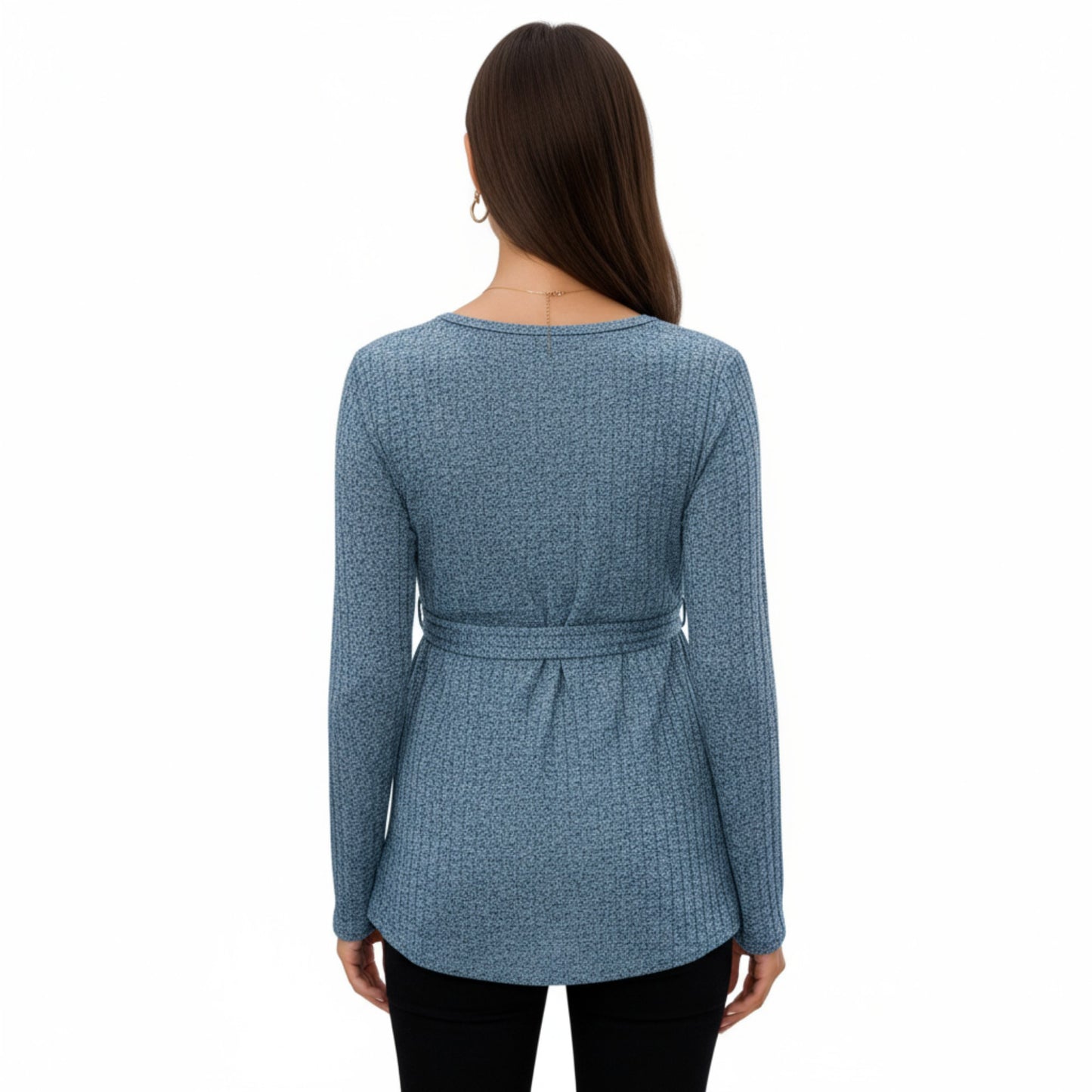 Long Sleeve Maternity Top with Textured Knit Fabric and Side Bow Detail