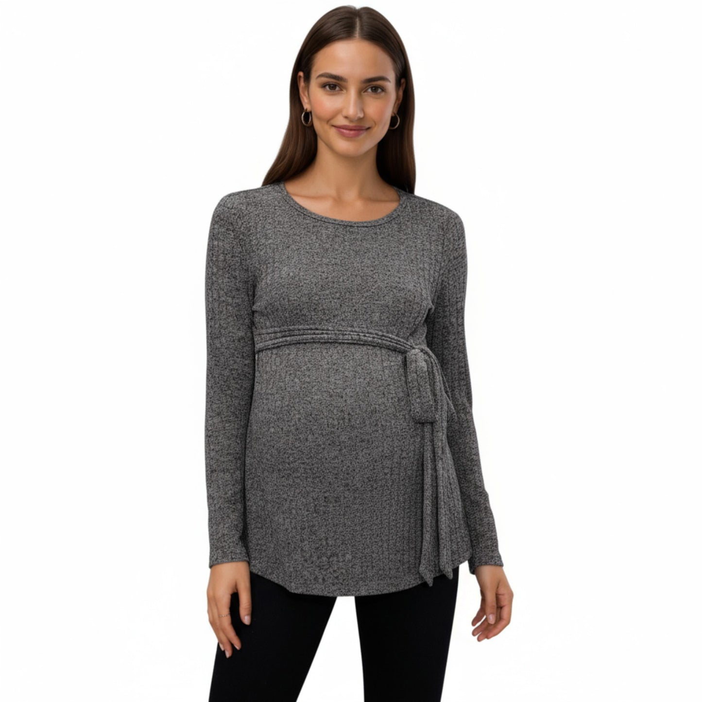 Long Sleeve Maternity Top with Textured Knit Fabric and Side Bow Detail