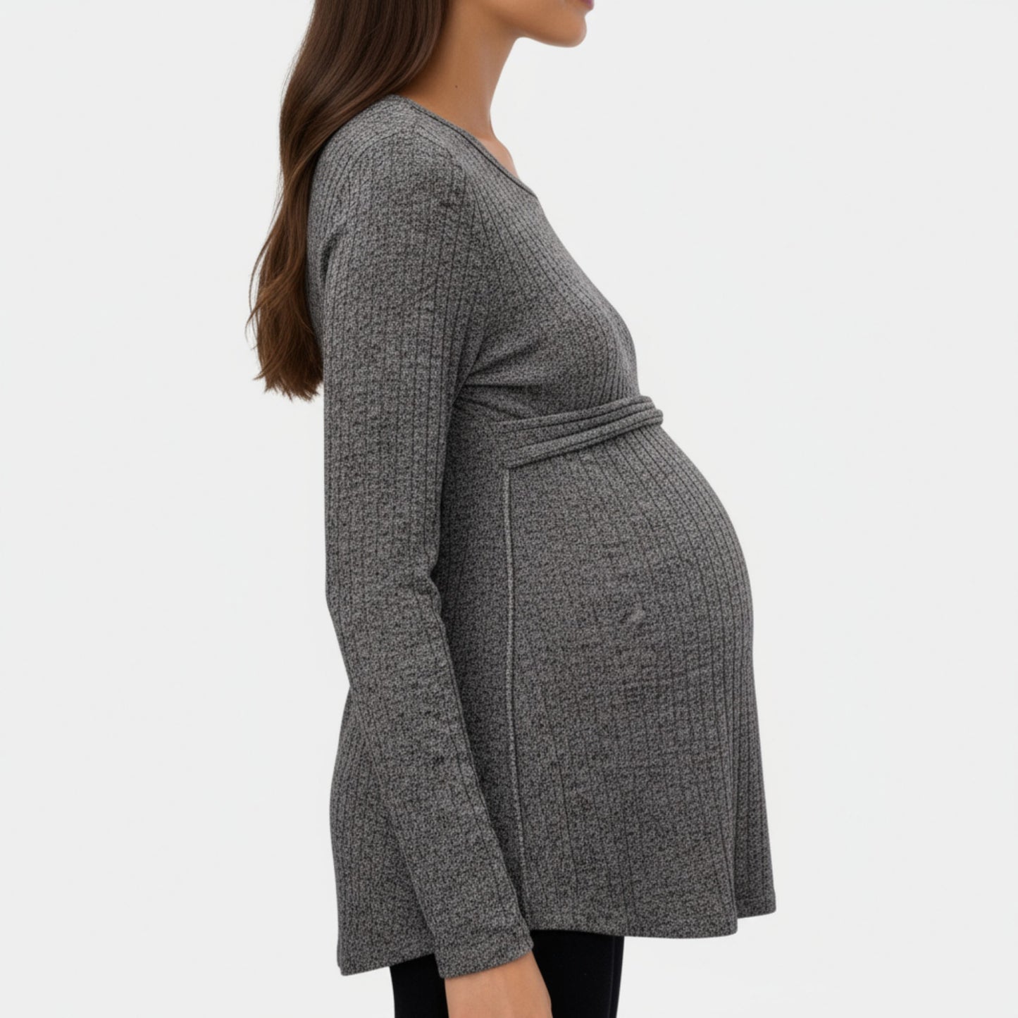 Long Sleeve Maternity Top with Textured Knit Fabric and Side Bow Detail