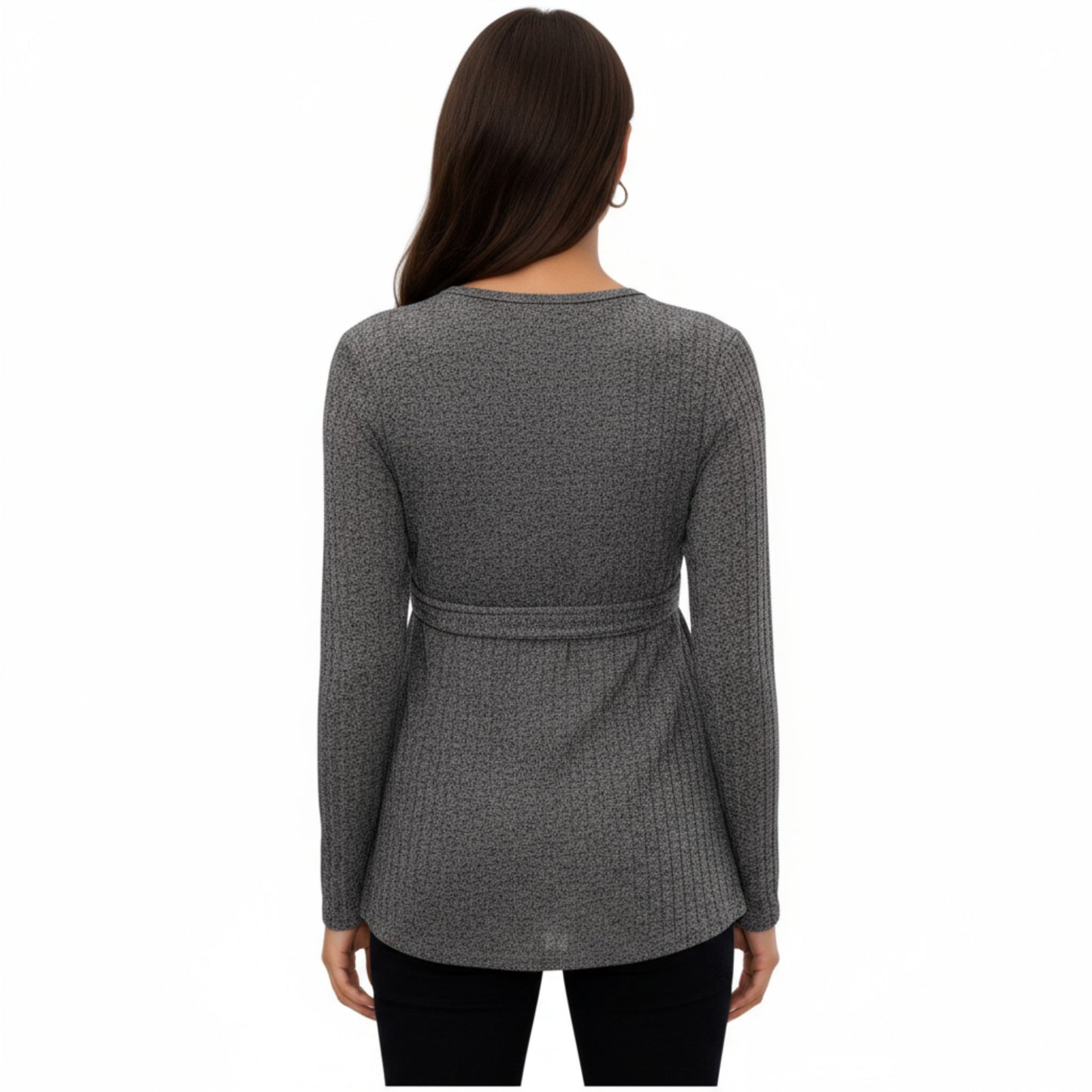 Long Sleeve Maternity Top with Textured Knit Fabric and Side Bow Detail