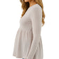 Long Sleeve Ribbed Knit Maternity Top with Empire Waist and Pleated Hem