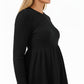 Long Sleeve Ribbed Knit Maternity Top with Empire Waist and Pleated Hem