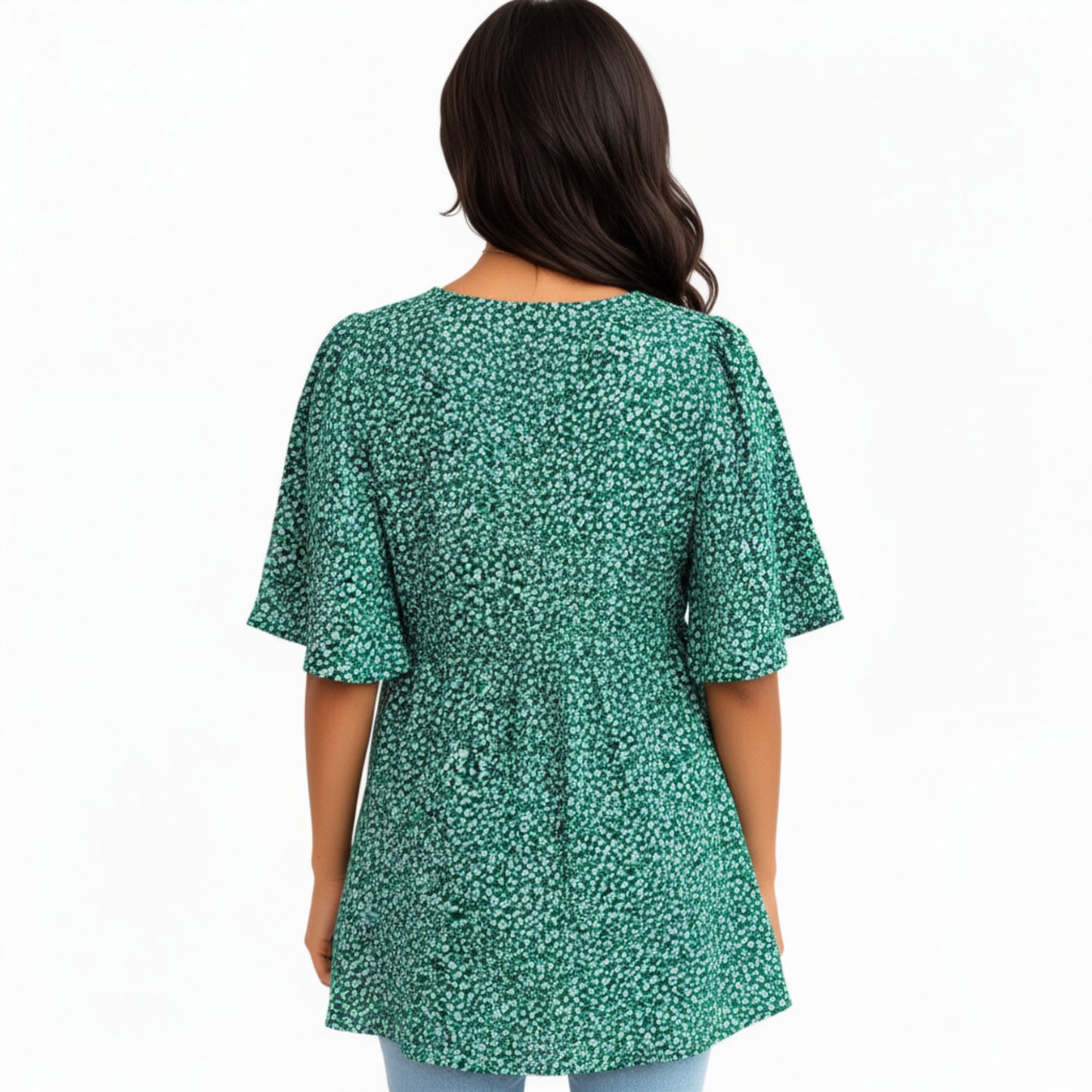 Short Sleeve Floral Print Maternity Top with Button Front and Flowy Hem