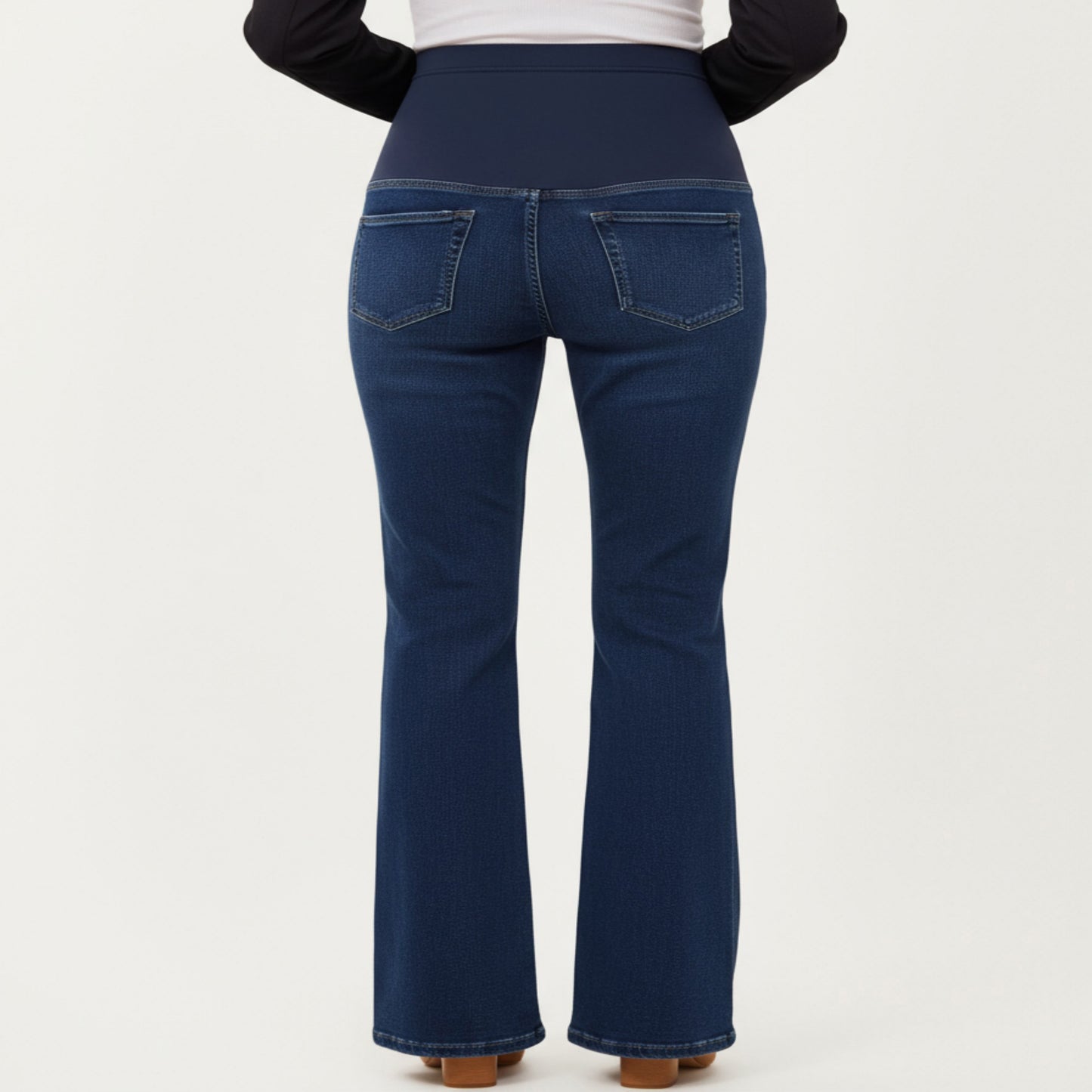 Maternity Flare Jeans with Full Over Belly Panel and Classic Denim Wash