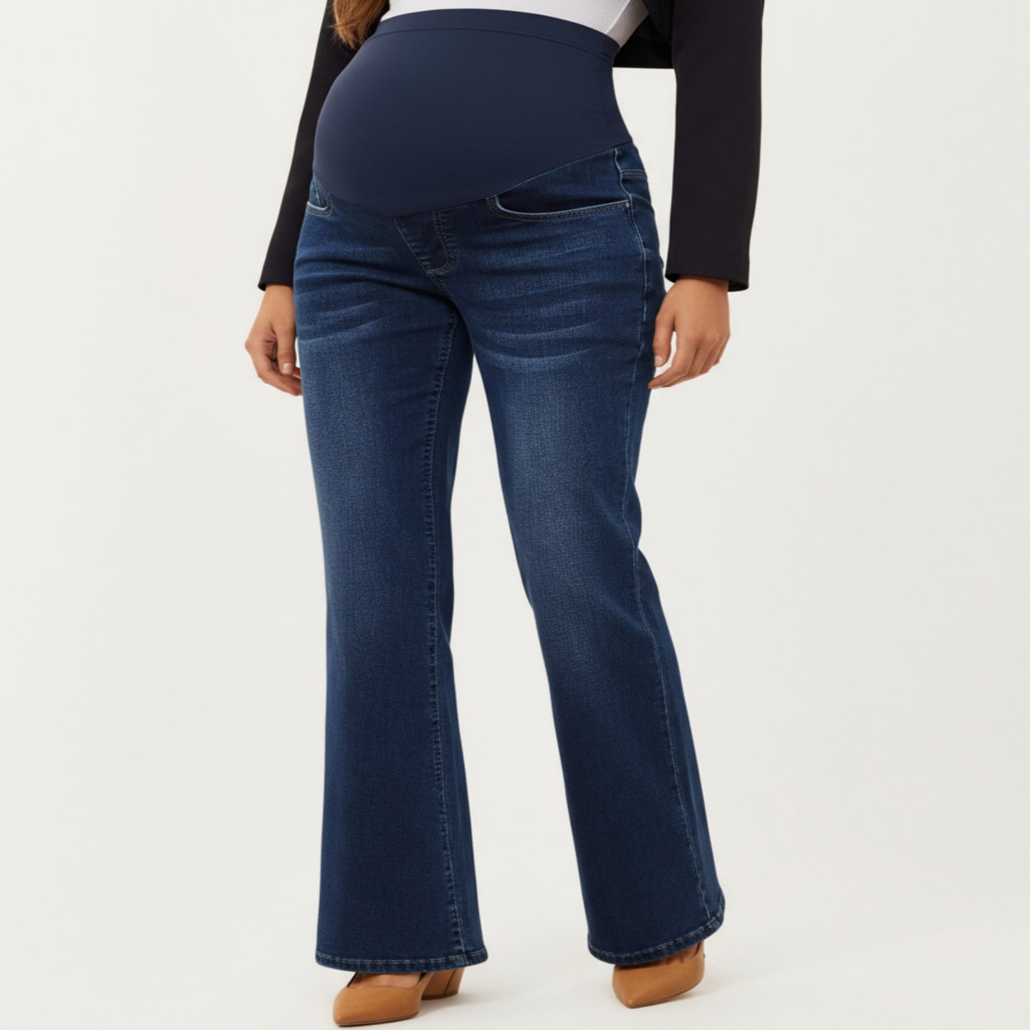 Maternity Flare Jeans with Full Over Belly Panel and Classic Denim Wash