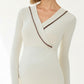 Long Sleeve Wrap Front Maternity Top with Contrast Trim and Fitted Silhouette