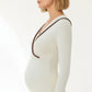 Long Sleeve Wrap Front Maternity Top with Contrast Trim and Fitted Silhouette