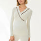 Long Sleeve Wrap Front Maternity Top with Contrast Trim and Fitted Silhouette