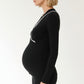 Long Sleeve Wrap Front Maternity Top with Contrast Trim and Fitted Silhouette
