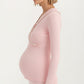 Long Sleeve Wrap Front Maternity Top with Contrast Trim and Fitted Silhouette