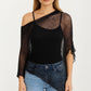 Sheer Knit Asymmetrical Poncho Top with One Shoulder Design and Lightweight Texture