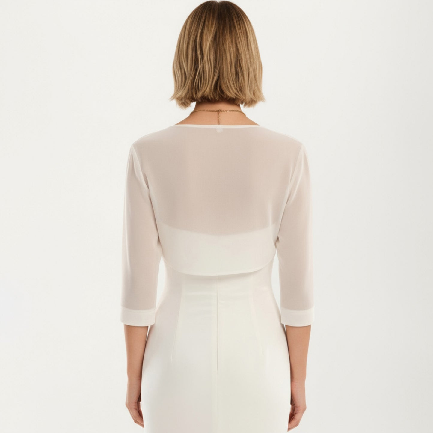 Sheer Bolero Cardigan with 3/4 Sleeves and Open Front Design