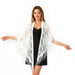 Sheer Lace Kimono Shawl with Floral Embroidery and Fringe Hem