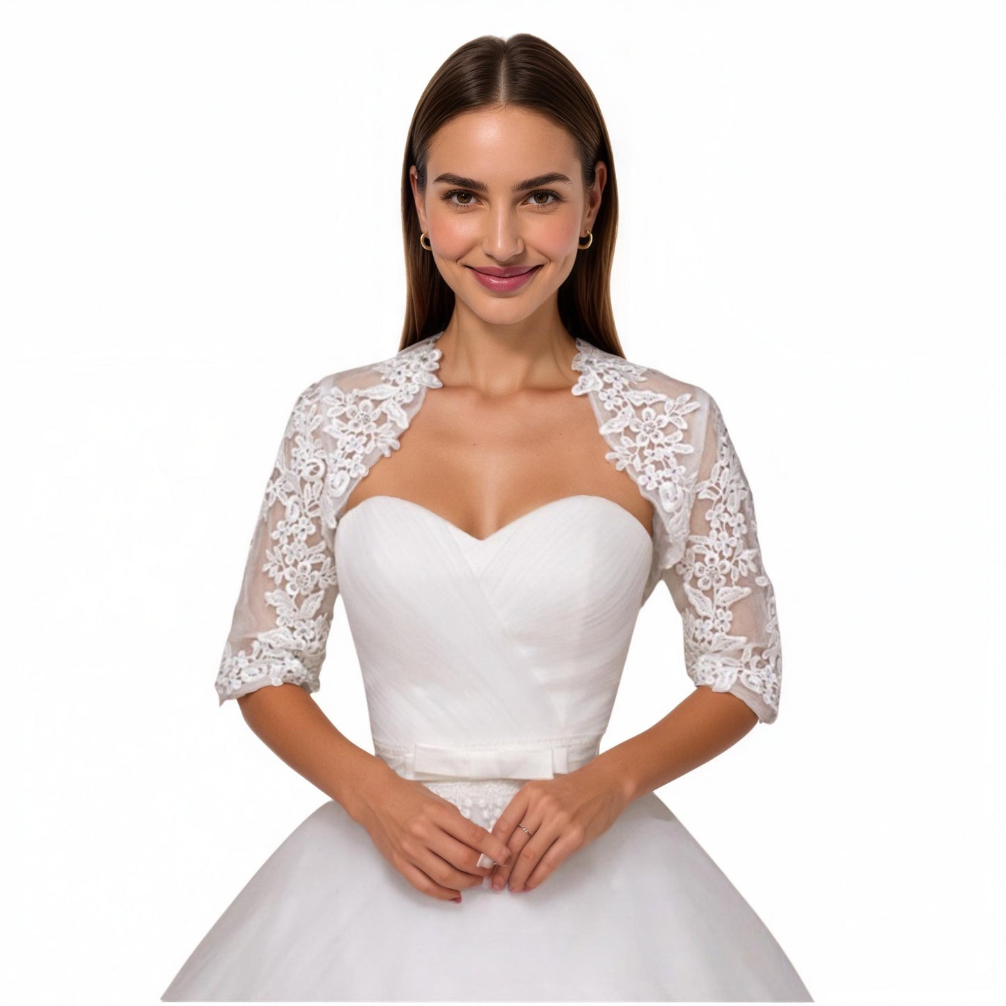 Lace Half Sleeve Bridal Bolero Shrug with Floral Embroidery