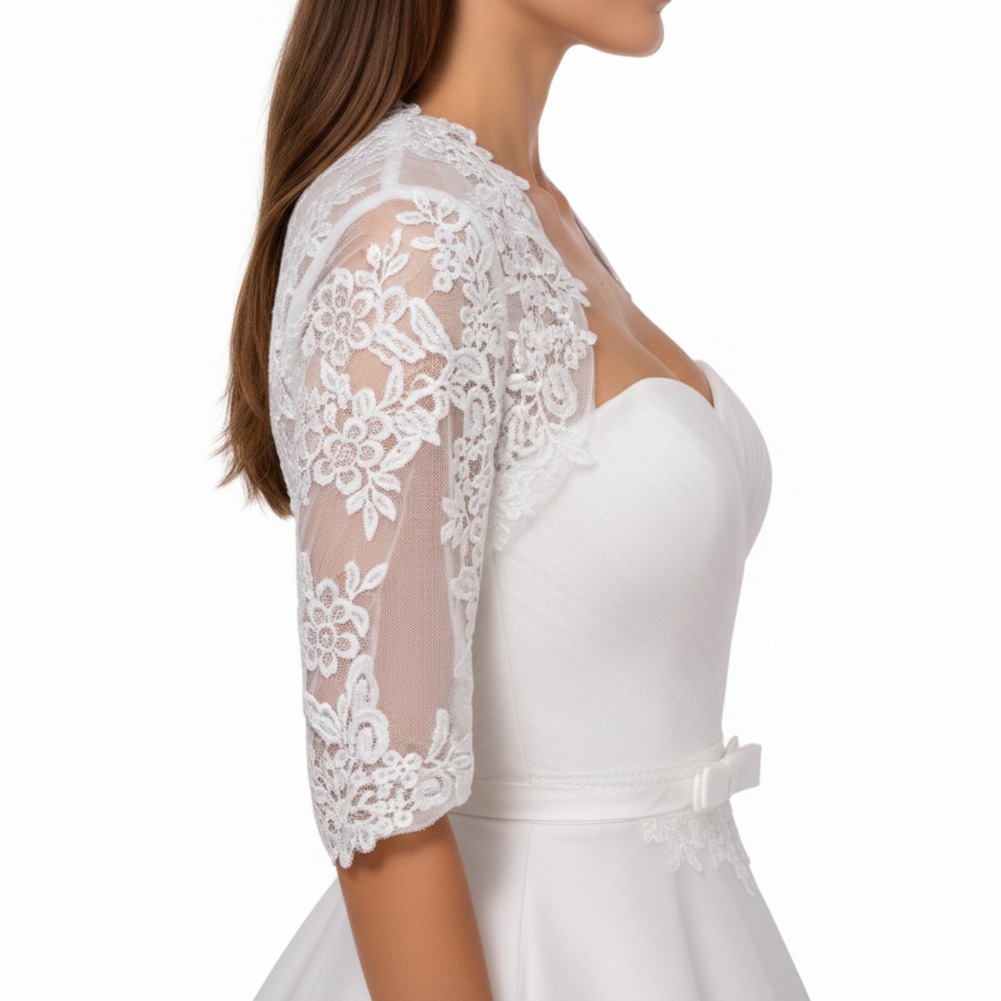 Lace Half Sleeve Bridal Bolero Shrug with Floral Embroidery