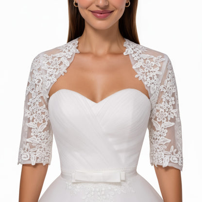 Lace Half Sleeve Bridal Bolero Shrug with Floral Embroidery