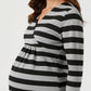 Long Sleeve Striped V-Neck Maternity Top with Empire Waist