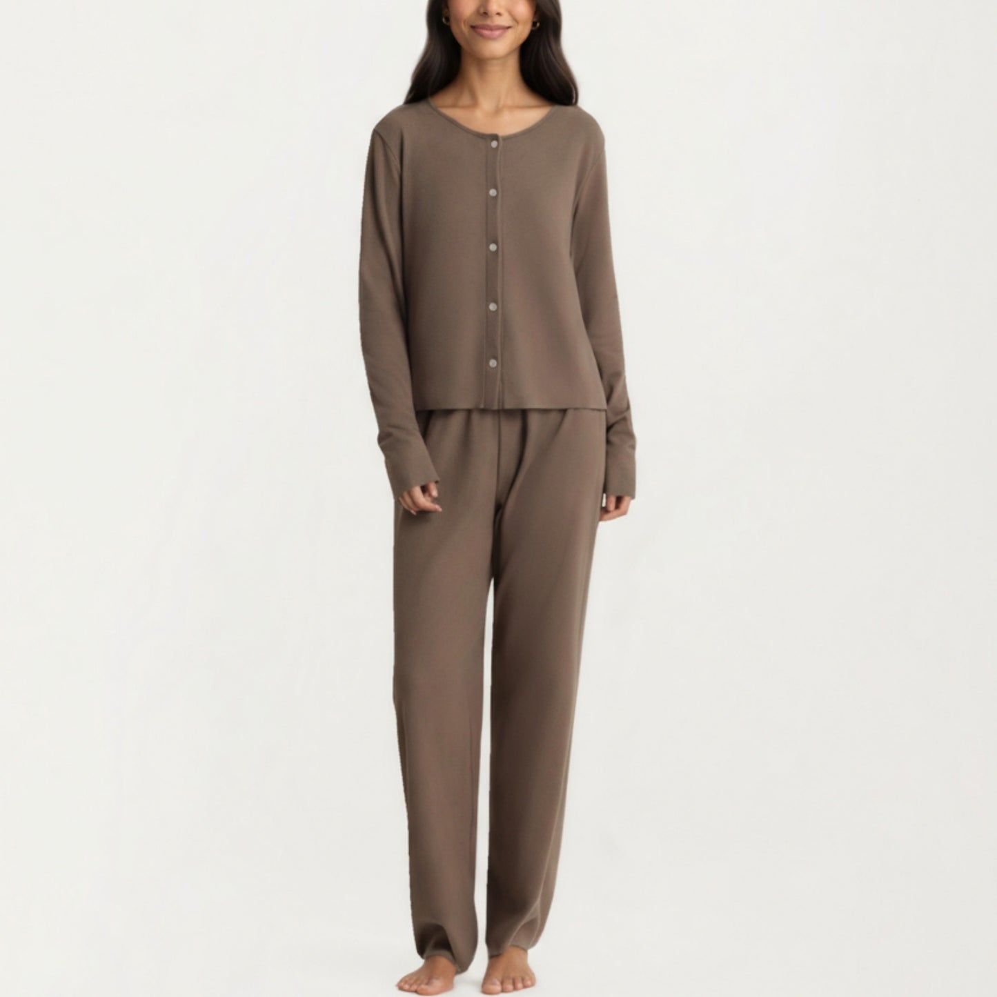 2-Piece Set Soft Knit Lounge Pants and Button-Up Cardigan with Tank Top