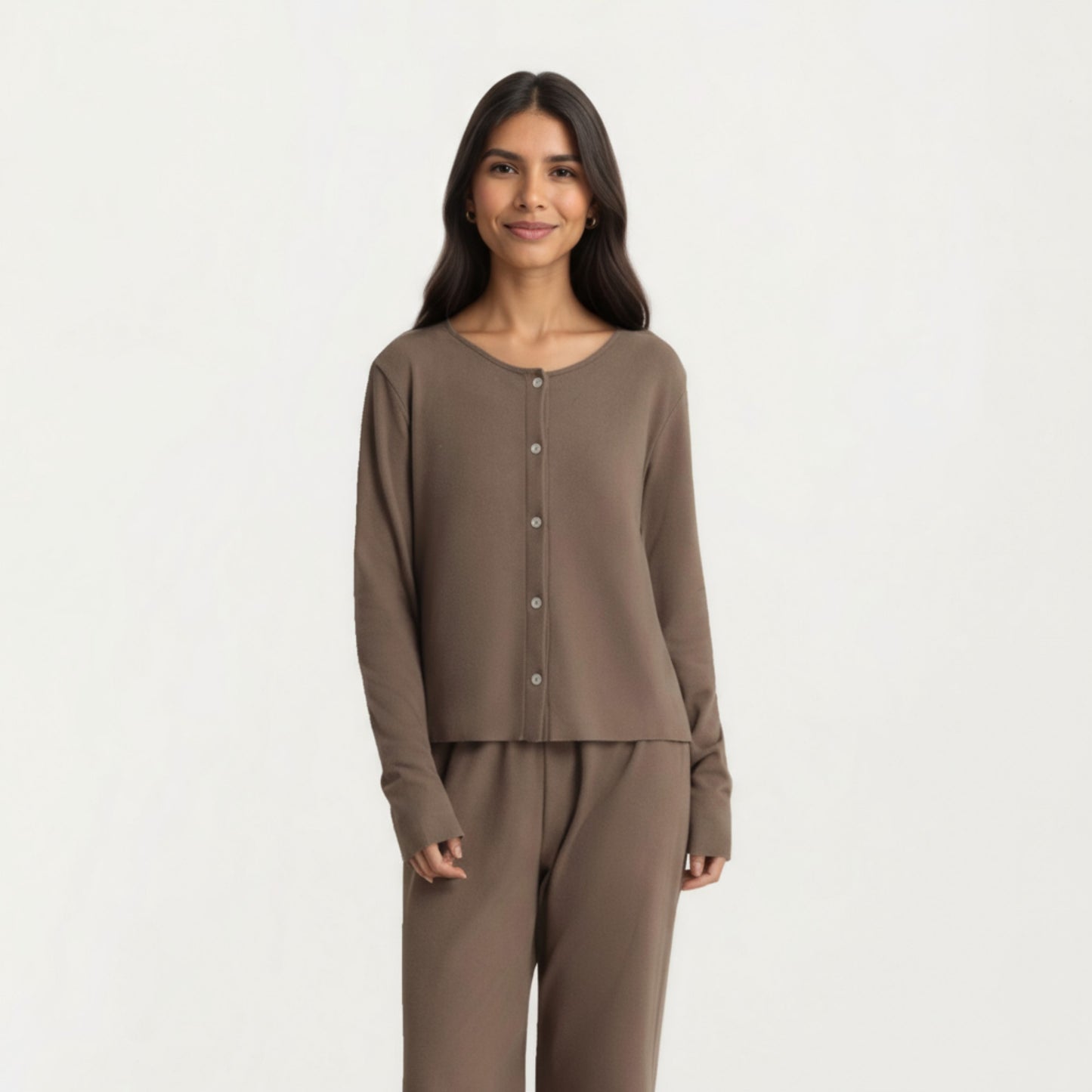 2-Piece Set Soft Knit Lounge Pants and Button-Up Cardigan with Tank Top