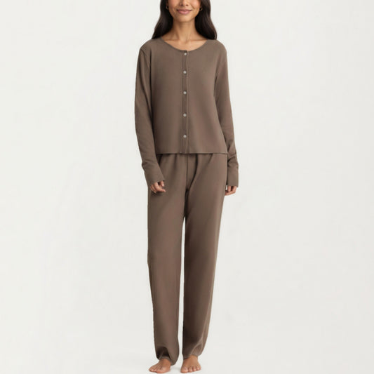 2-Piece Set Soft Knit Lounge Pants and Button-Up Cardigan with Tank Top