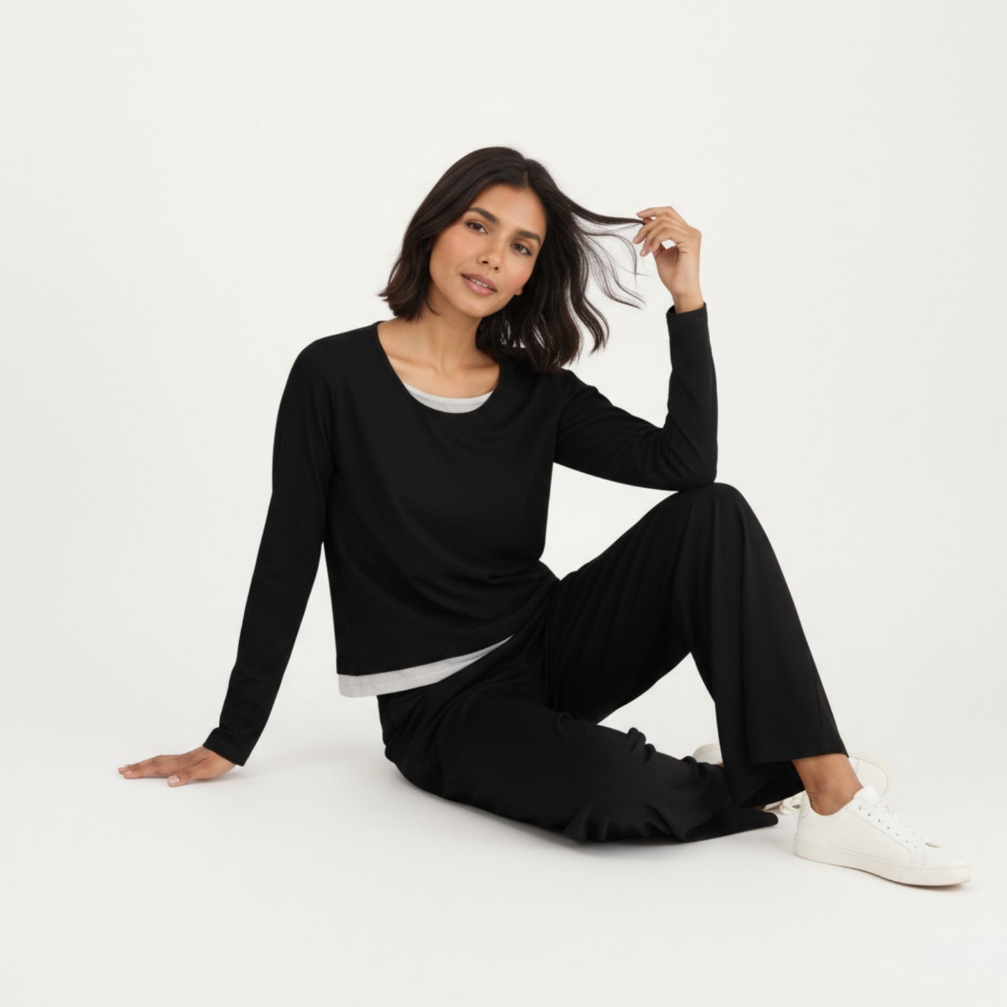 2-Piece Set Soft Knit Long Sleeve Top and Relaxed Fit Lounge Pants