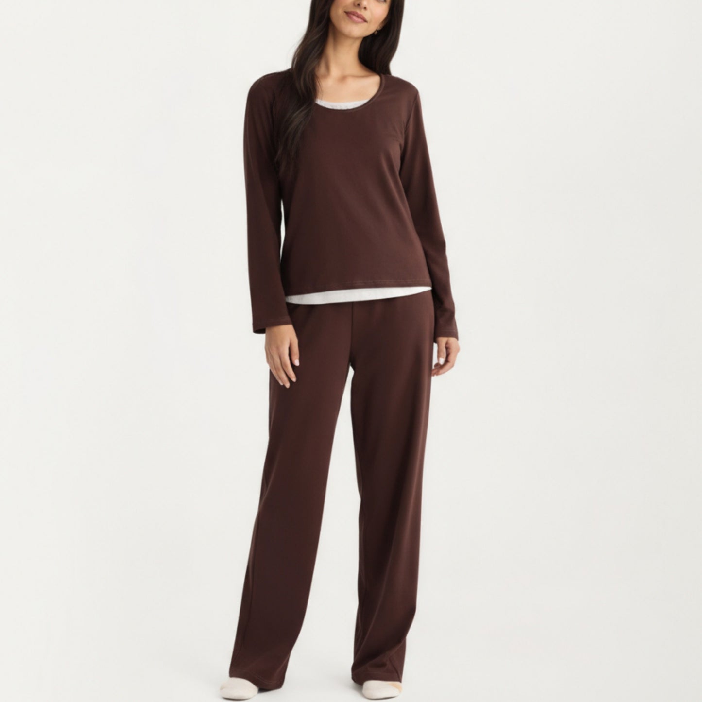 2-Piece Set Soft Knit Long Sleeve Top and Relaxed Fit Lounge Pants