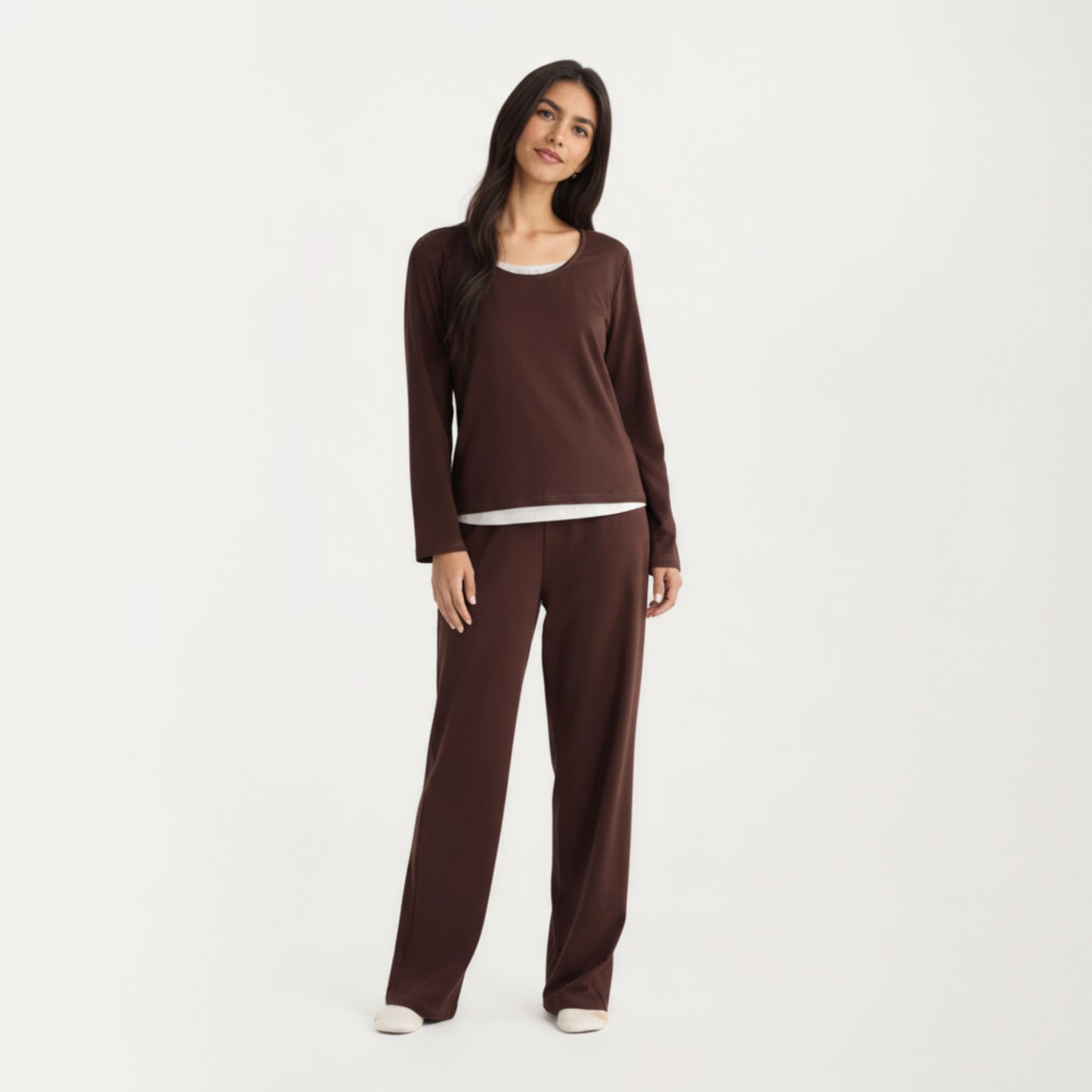 2-Piece Set Soft Knit Long Sleeve Top and Relaxed Fit Lounge Pants