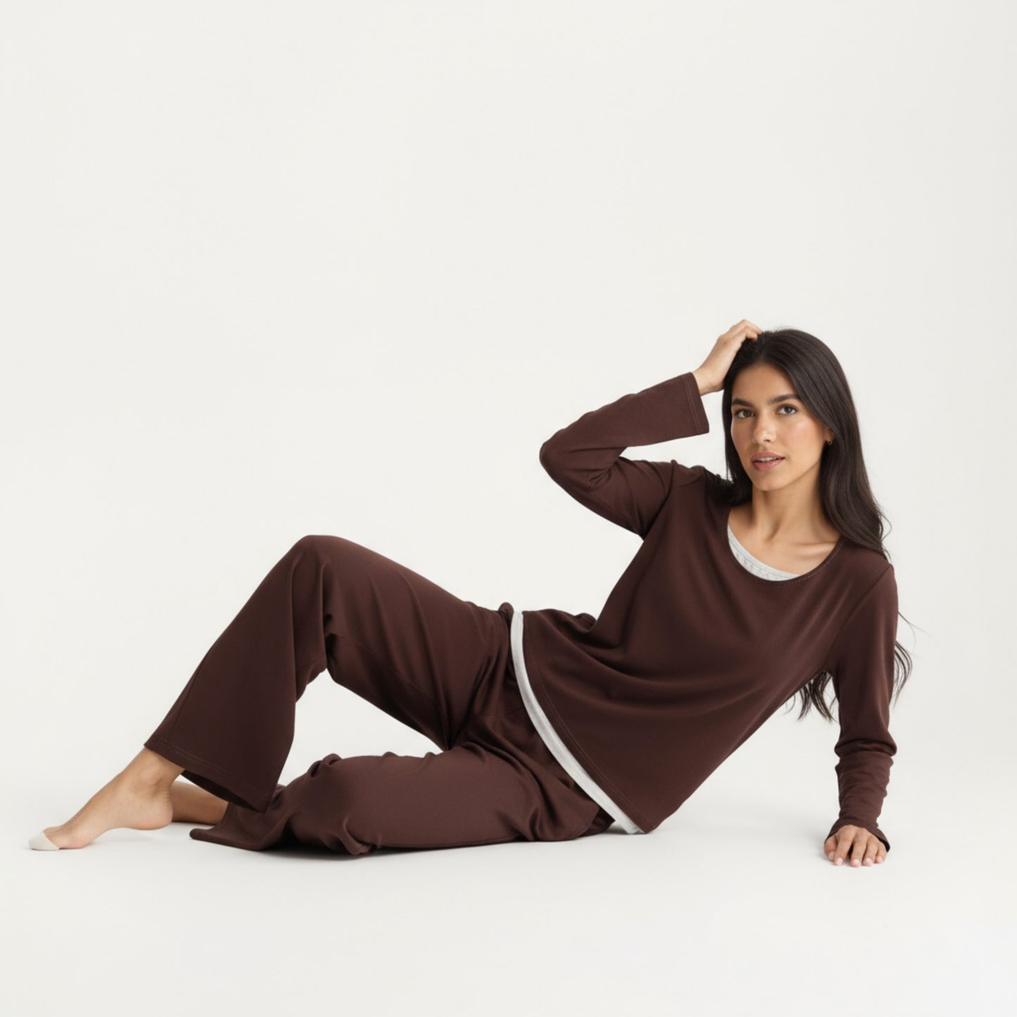2-Piece Set Soft Knit Long Sleeve Top and Relaxed Fit Lounge Pants
