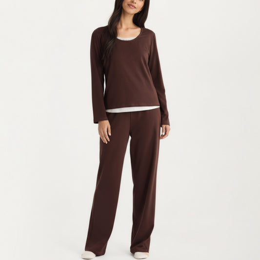 2-Piece Set Soft Knit Long Sleeve Top and Relaxed Fit Lounge Pants