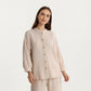 2-Piece Set Button-Up Textured Top with Balloon Sleeves and Relaxed Fit Pants