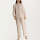2-Piece Set Button-Up Textured Top with Balloon Sleeves and Relaxed Fit Pants
