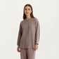 2-Piece Set Button-Up Textured Top with Balloon Sleeves and Relaxed Fit Pants