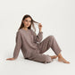 2-Piece Set Button-Up Textured Top with Balloon Sleeves and Relaxed Fit Pants