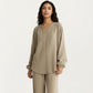 2-Piece Set Textured Long Sleeve Top with Split Neckline and Relaxed Fit Lounge Pants