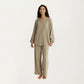 2-Piece Set Textured Long Sleeve Top with Split Neckline and Relaxed Fit Lounge Pants