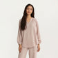 2-Piece Set Textured Long Sleeve Top with Split Neckline and Relaxed Fit Lounge Pants