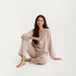 2-Piece Set Textured Long Sleeve Top with Split Neckline and Relaxed Fit Lounge Pants