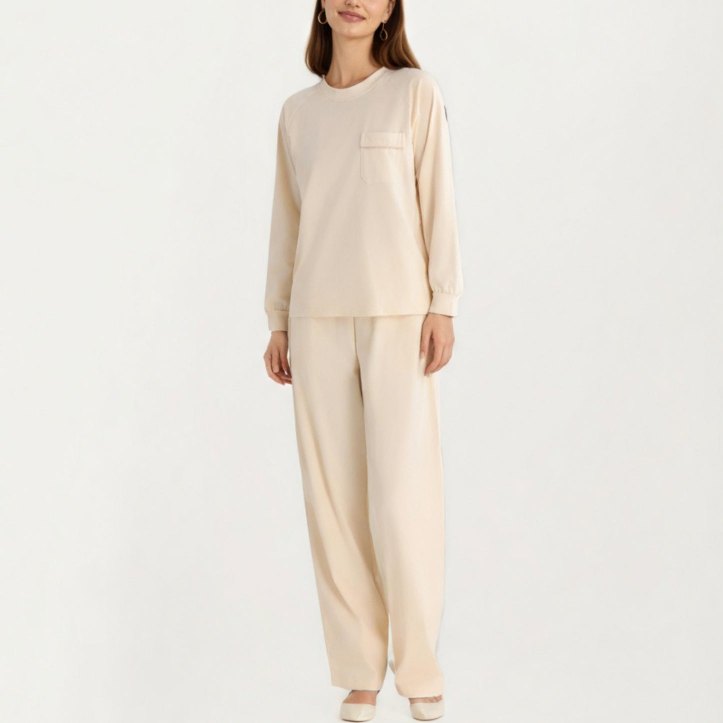 2-Piece Set Long Sleeve Top with Front Pocket and Relaxed Fit Lounge Pants