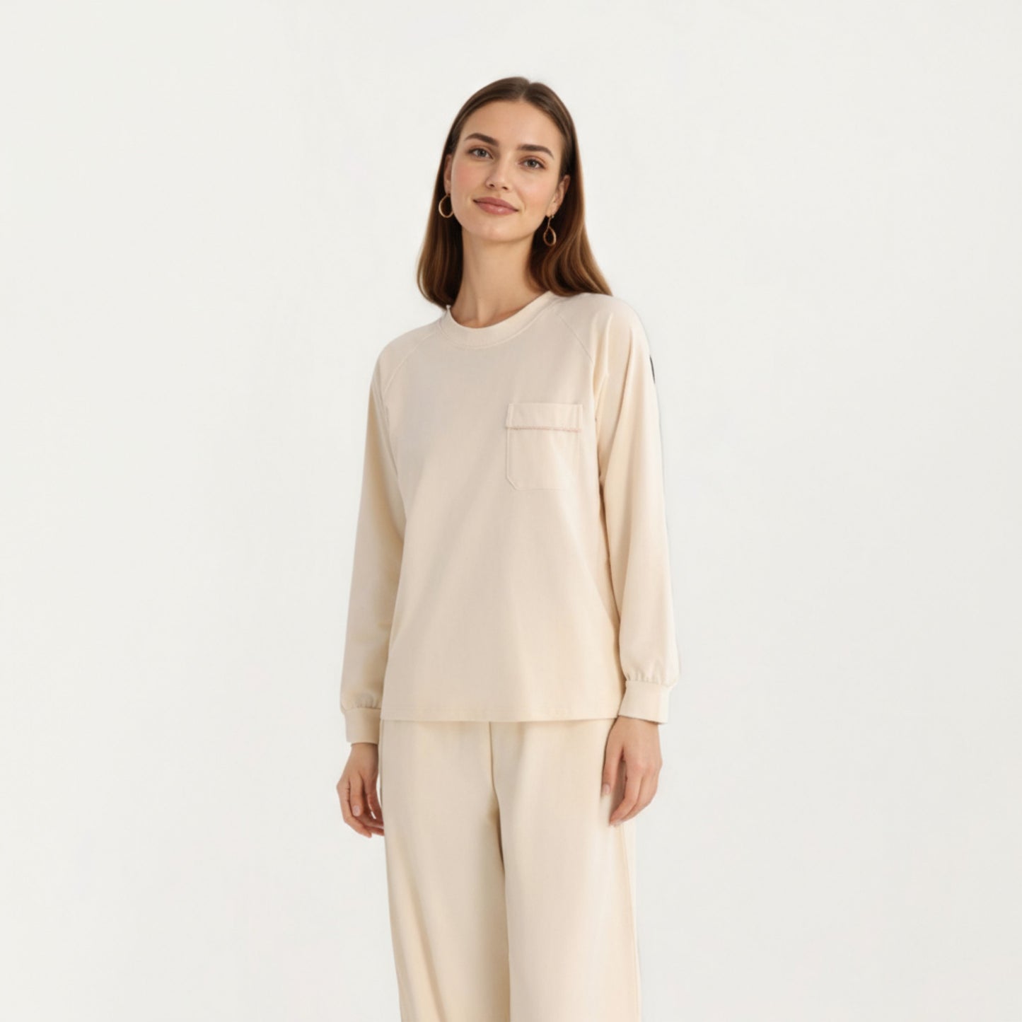 2-Piece Set Long Sleeve Top with Front Pocket and Relaxed Fit Lounge Pants