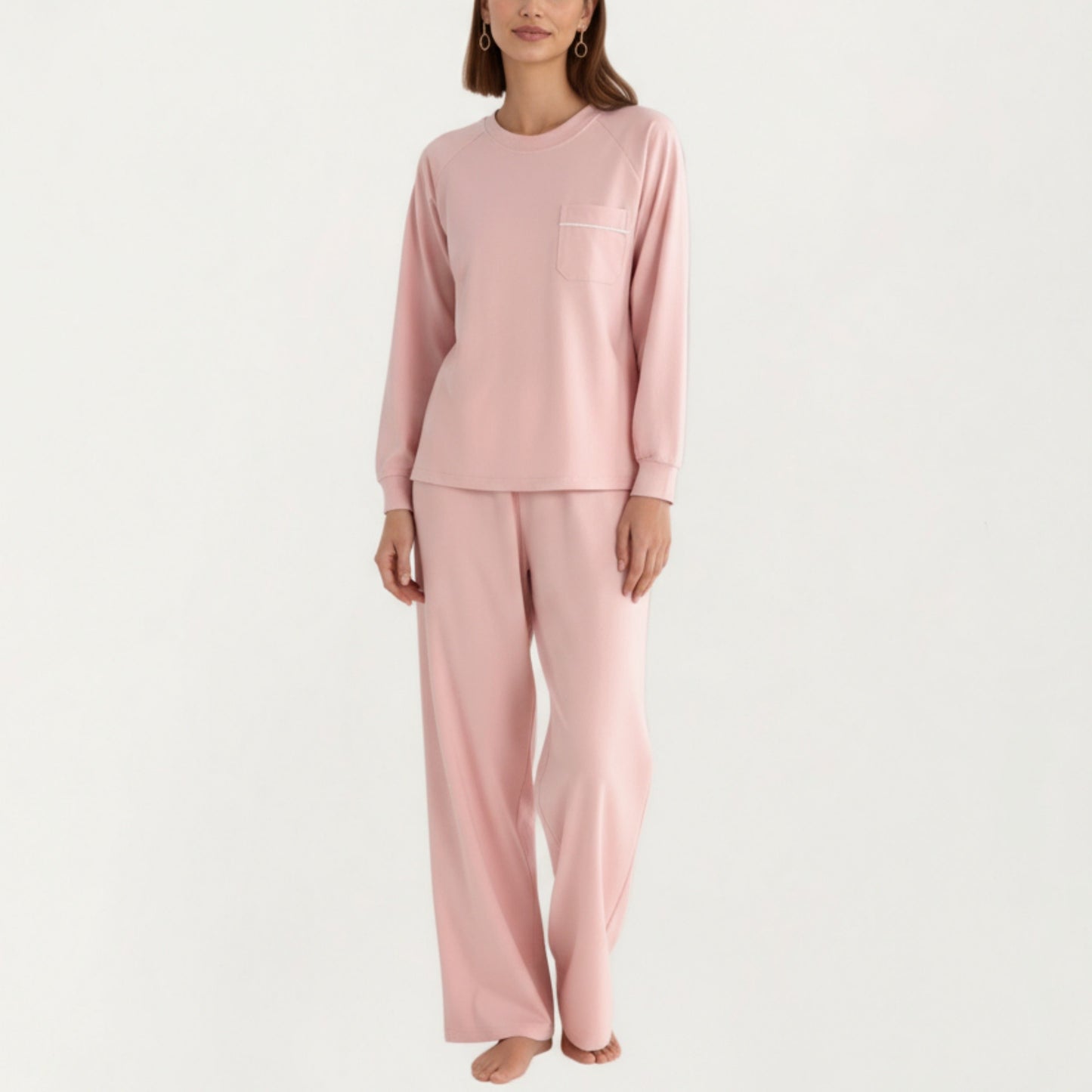2-Piece Set Long Sleeve Top with Front Pocket and Relaxed Fit Lounge Pants
