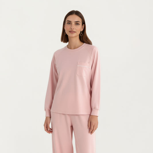 2-Piece Set Long Sleeve Top with Front Pocket and Relaxed Fit Lounge Pants