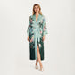 Long Satin Kimono Robe with Tie Waist and Artistic Floral Print