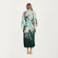 Long Satin Kimono Robe with Tie Waist and Artistic Floral Print