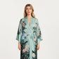 Long Satin Kimono Robe with Tie Waist and Artistic Floral Print