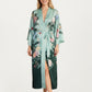 Long Satin Kimono Robe with Tie Waist and Artistic Floral Print
