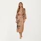 Long Satin Kimono Robe with Tie Waist and Artistic Floral Print