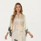 Long Satin Kimono Robe with Tie Waist and Artistic Floral Print