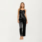2-Piece Set Satin Cowl Neck Camisole Top with Adjustable Straps and Straight-Leg Pants