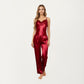 2-Piece Set Satin Cowl Neck Camisole Top with Adjustable Straps and Straight-Leg Pants
