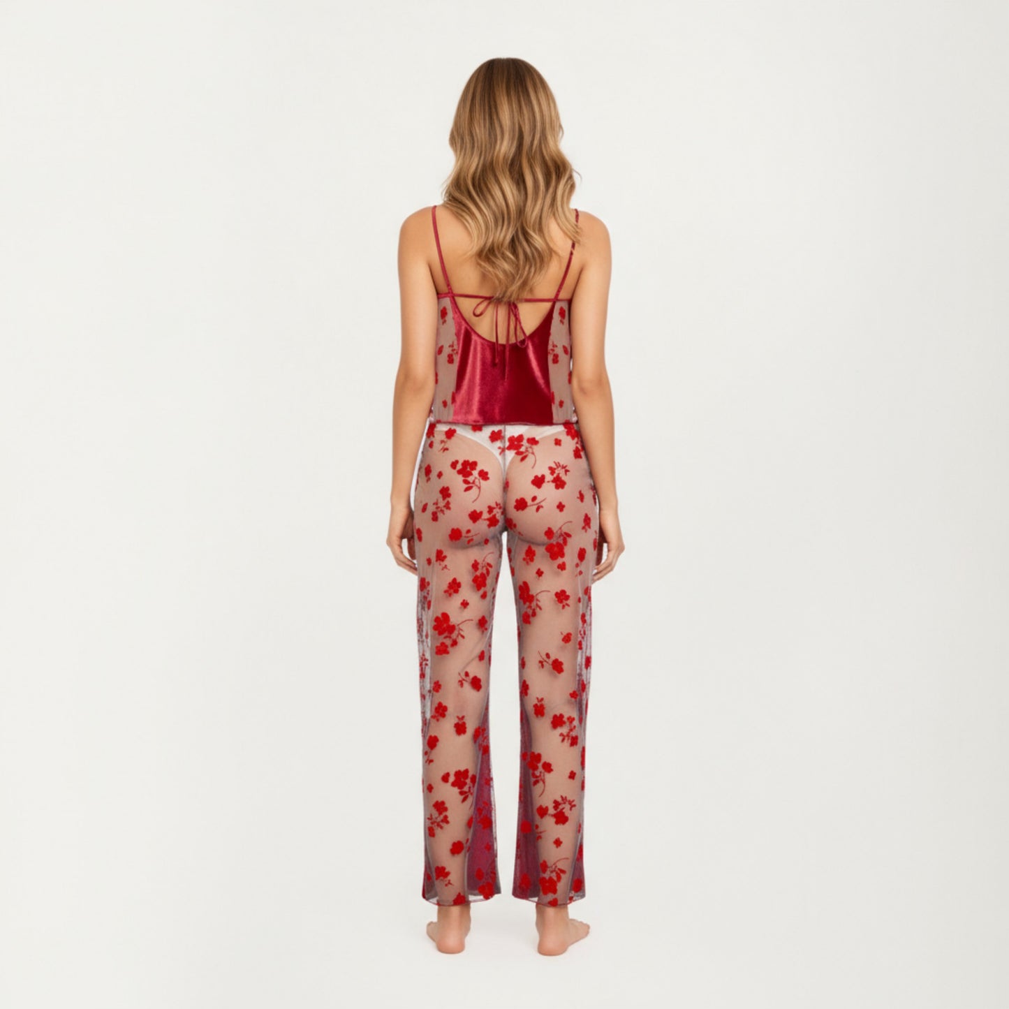 2-Piece Set Satin Cowl Neck Camisole Top with Adjustable Straps and Straight-Leg Pants